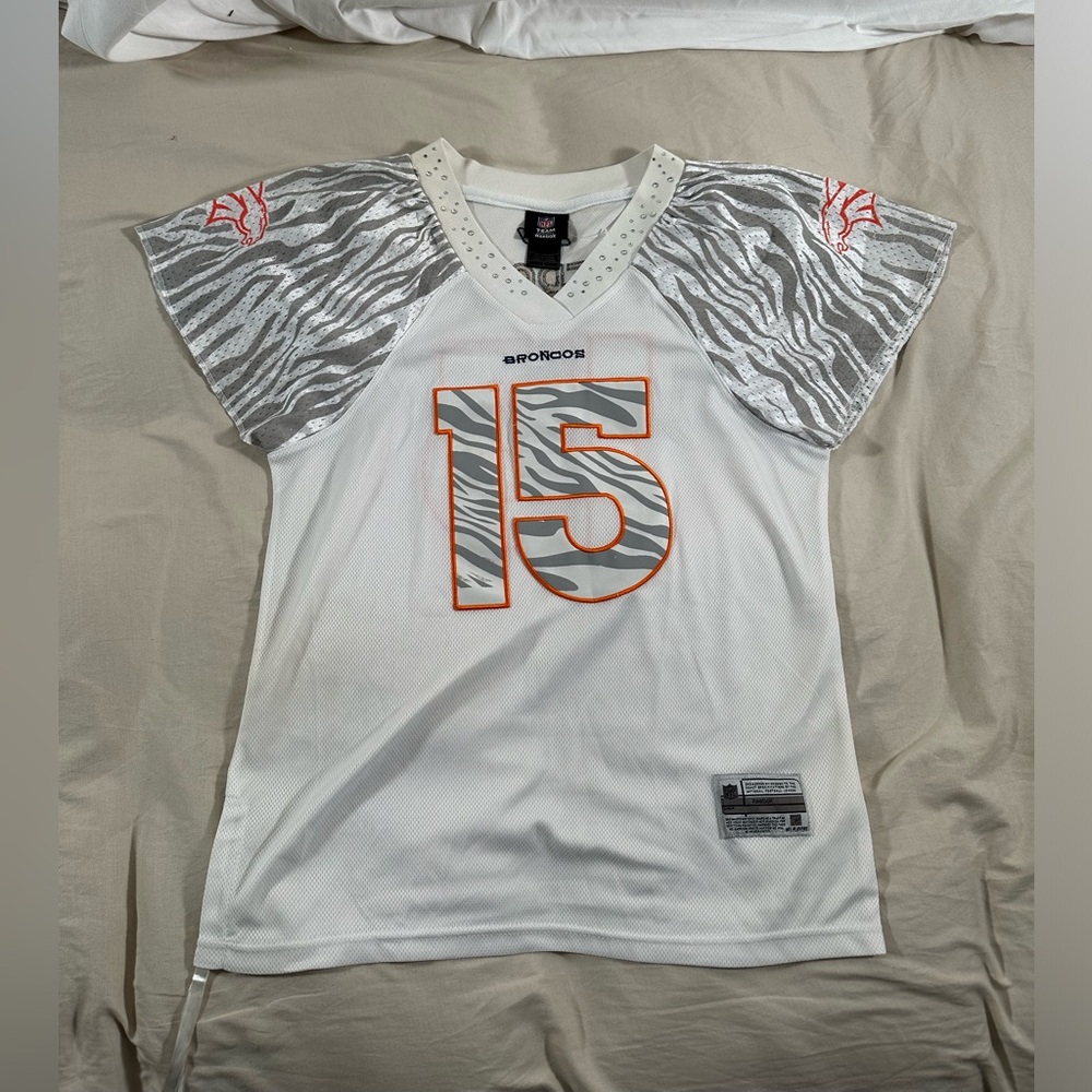 Denver Broncos #15 Tim Tebow Reebok Football Jersey Women Large Tiger Stripes